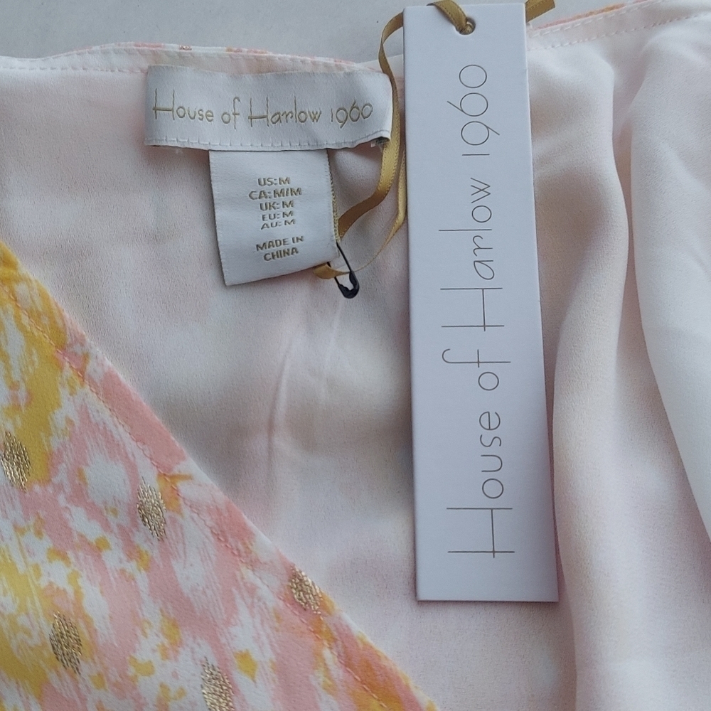 House Of Harlow 1960 Maxi Floral Short Sleeve Dress Gold Accent Button Down M - Picture 6 of 10